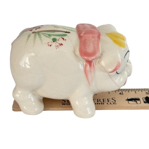 VTG Kitch Hand Painted Ceramic Piggy Coin Bank Floral Japan Mid Century Modern - Picture 15 of 15
